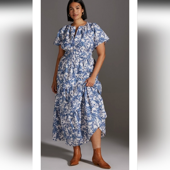 Maeve Dresses & Skirts - Anthropologie Maeve Somerset Maxi  Dress Ivory White Blue Floral Long Size 2X